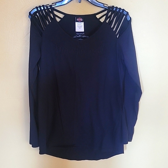 Harley Davidson black on black "open shoulder" long sleeve - Picture 1 of 4